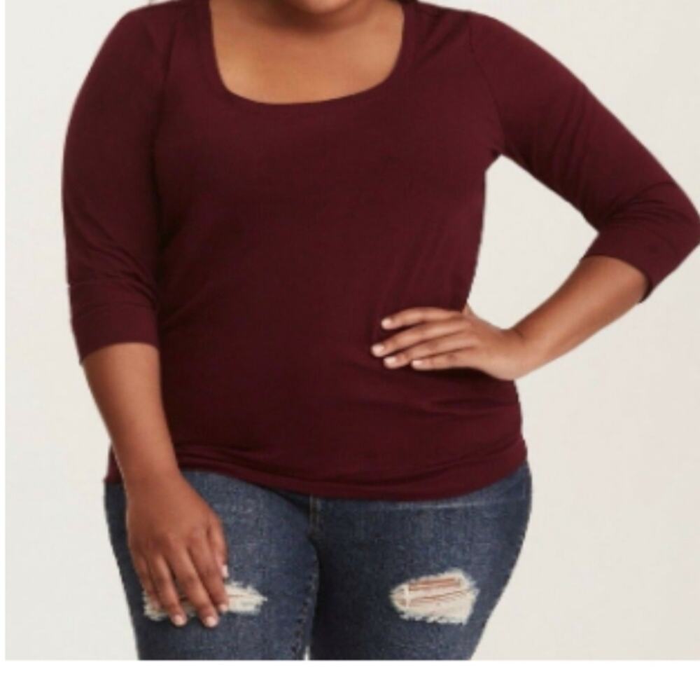 Torrid Girlfriend Scoop Neck Burgundy 3/4 Sleeve Blouse Size 1/1x
